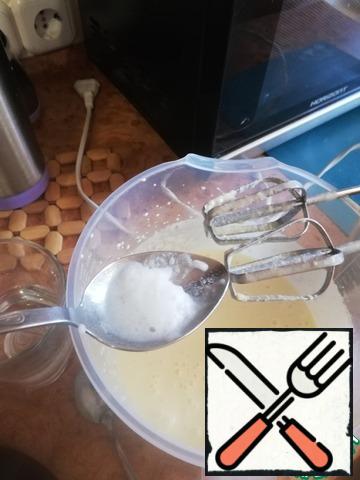 Soda repay vinegar and add to batter. By the way do NOT SUGGEST to REPLACE the SODA with baking POWDER. I did that once, and I didn't like it at all. The structure of the dough was completely different!!! Do not worry, the taste of soda in the finished product is not felt at all!!!