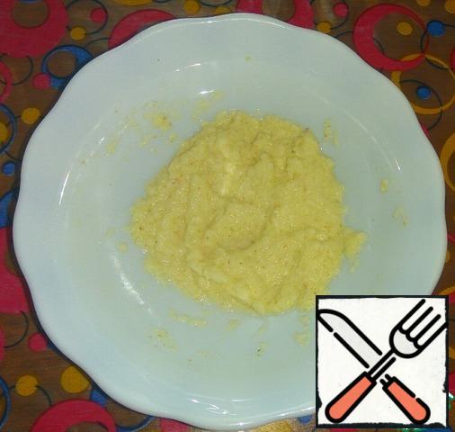 Semolina pour warm water to make it swell.