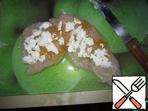 Put a thin layer of cheese on top.
