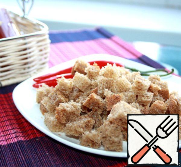 All ingredients are listed for two servings.
Cut rye bread into squares of about 1x1 cm .