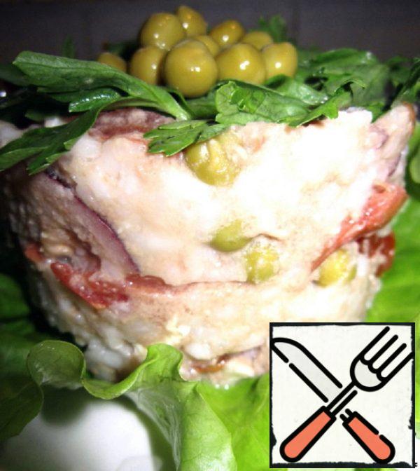 Cod Liver Salad with Vegetables and Rice Recipe