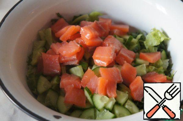 Add the trout, sliced.
