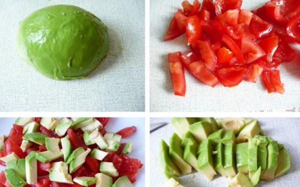 Cut the avocado into cubes and immediately sprinkle (and I just poured) lemon juice.
