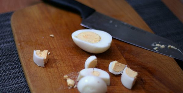 Cook 4 hard-boiled eggs, cut (not very finely).
