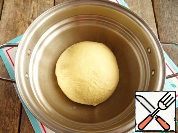 I knead the dough, cover it with a film and let it rise.
