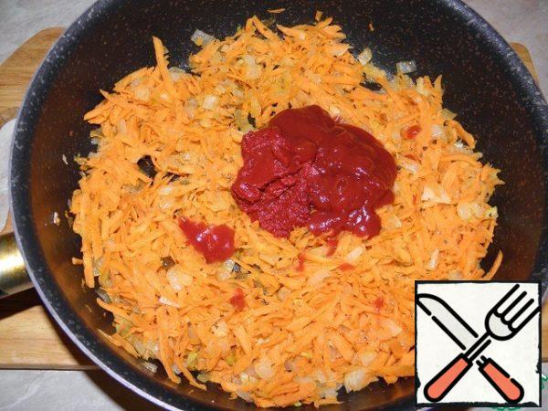 Then add tomato paste with ketchup
