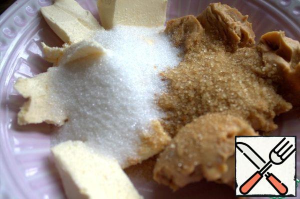 Add soft butter and both types of sugar to the peanut butter (there was more sugar in the original).
