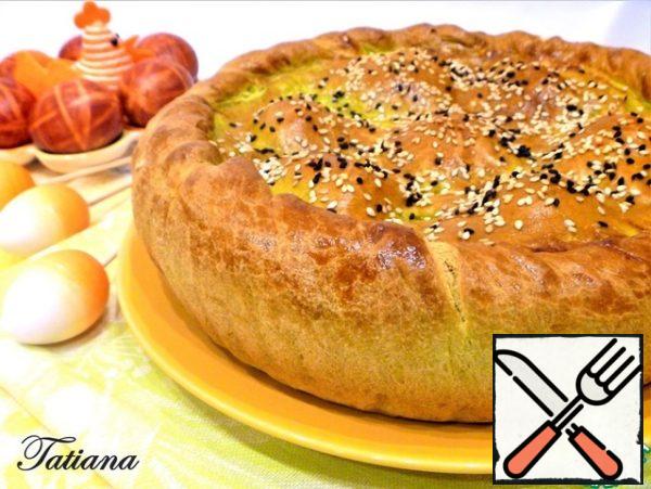 Bake the pie at a temperature of 190-200 degrees = 45-50 minutes.
