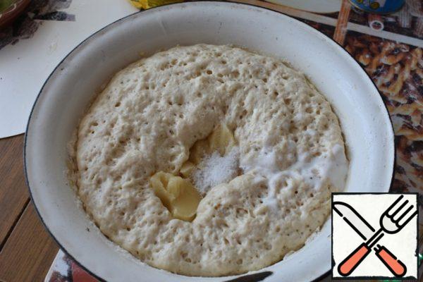 Start cooking. In pleasantly warm milk and beer we breed yeast and honey. Gradually add flour. Knead thoroughly and leave to increase by 2 times. Mix honey, vanilla sugar, eggs, salt into the approaching sourdough. Gradually, 100 gr. add flour and knead the soft dough with greased vegetable oil handles, slightly sticking to the hands. Grease the dough with vegetable oil and leave it to fit under a clean napkin so that it increases by 2 times.
