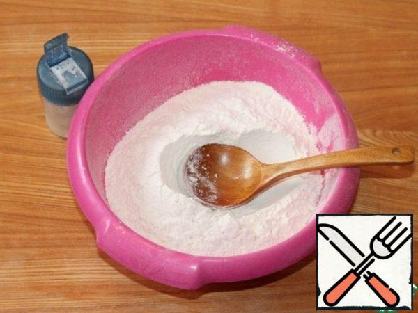 Knead THE DOUGH. Mix the remaining sifted flour with fine salt.
