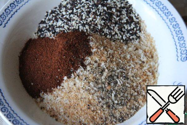 Add the remaining ingredients to the breadcrumbs and mix.

