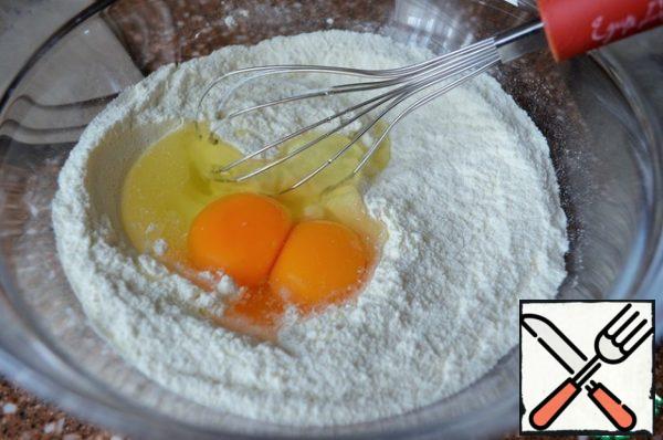 Add the eggs.

