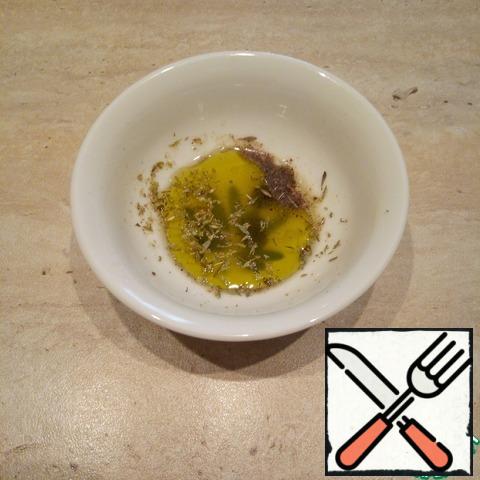 For refueling mix olive oil, lemon juice, spices and salt.
Cut the cheese into small cubes or crumble with your hands.