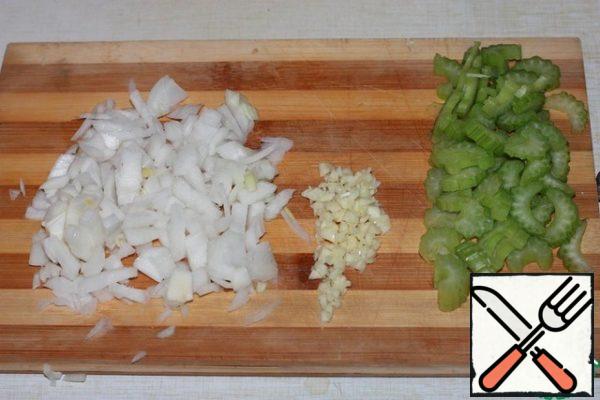 Chop celery, onions and garlic.