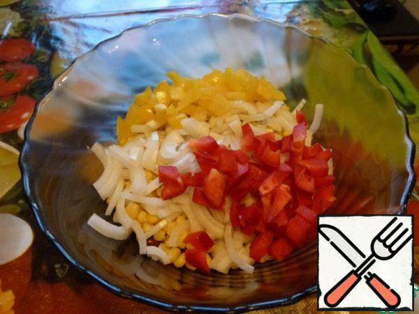 Chop the onion and bell pepper.
