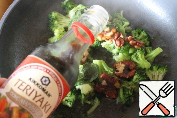Add the teriyaki sauce and heat until caramelized for about 5 minutes.
