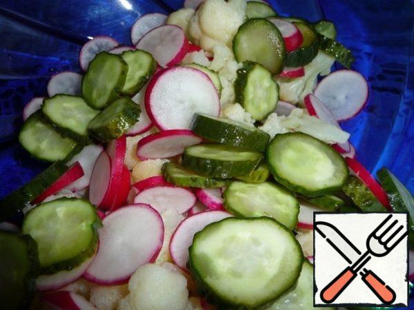 Cucumbers cut into circles.
