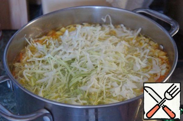 Fill cabbage, bring to a boil, salt and pepper to taste, cook for 5 minutes.