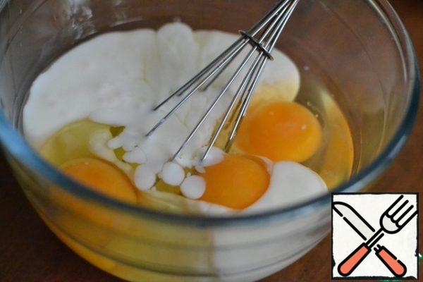 Add eggs and buttermilk. Stir.