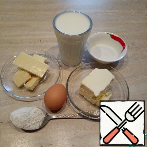 Products for cream.
The butter should be soft, at room temperature.
For lovers of more oil creams, the oil can be increased to 100-120 g.