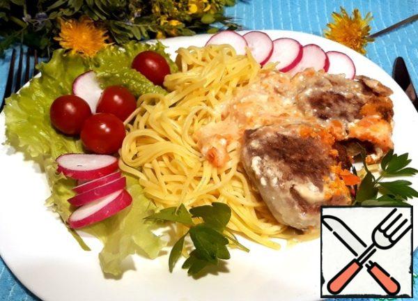 Serve them with spaghetti, vegetables and herbs. The cutlets turned out to be very tasty, juicy and soft.
