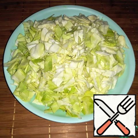 Cut into avocado and cabbage.