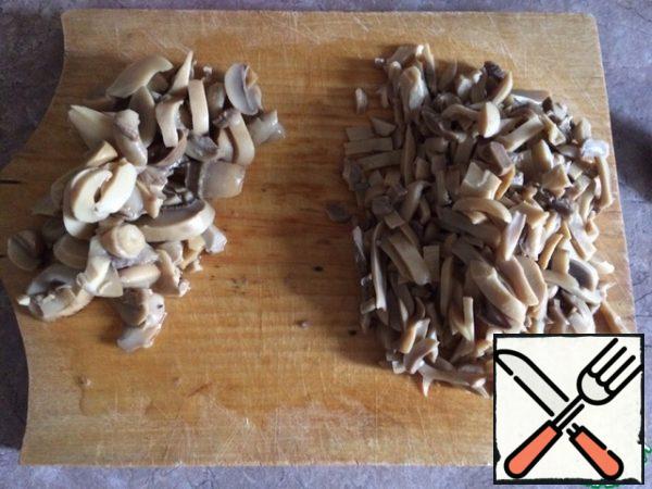Mushrooms cut into strips.
