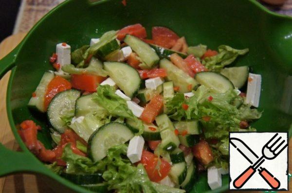 Pour over the salad and mix very gently.
