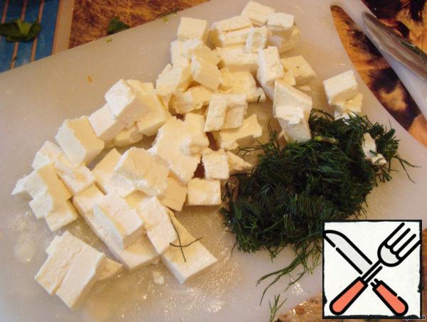 Also cut feta cheese and dill.