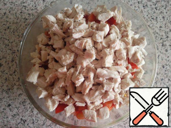 Once the breast is ready, cut it into cubes.
