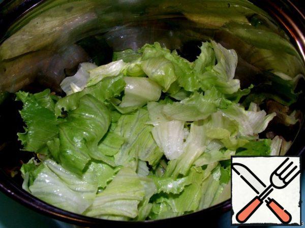 Lettuce, washed and hand torn into small pieces.