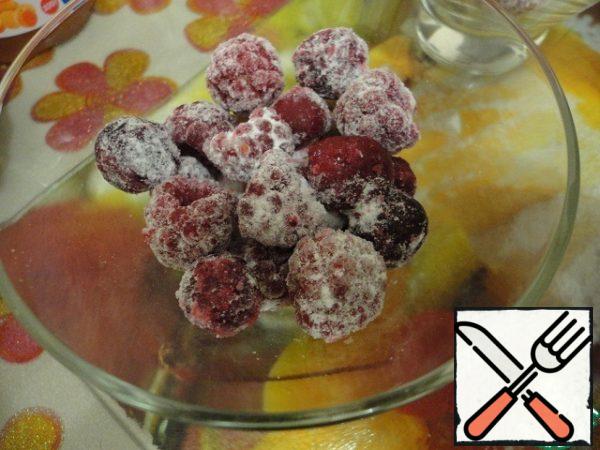 Berries in powdered sugar.