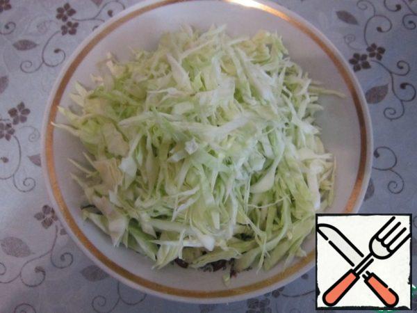 Cut a small head of cabbage into strips.

