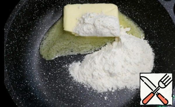 
Put butter and flour on a cold frying pan.