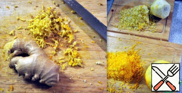 Rub one tablespoon of ginger and citrus zest, mix.
