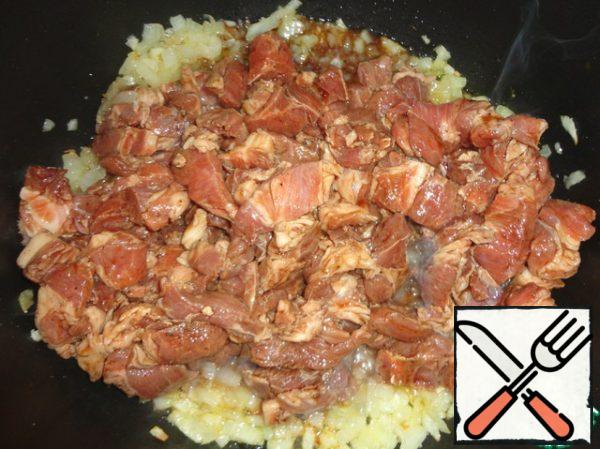 Add our meat, stir and leave to stew under a closed lid. Usually juice, which is contained in meat, enough meat to protesilaus. If the liquid has evaporated but the meat is not ready, add some water.