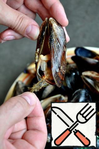 Remove algae by mussels to stay in the sea for the stones.