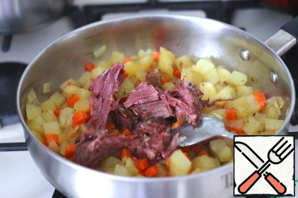Next add the homemade beef stew.