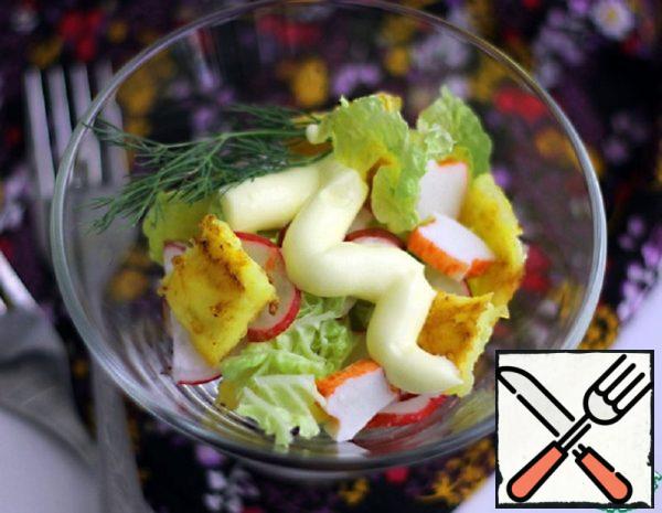 Salad with Crab Sticks and Cheese Omelette Recipe