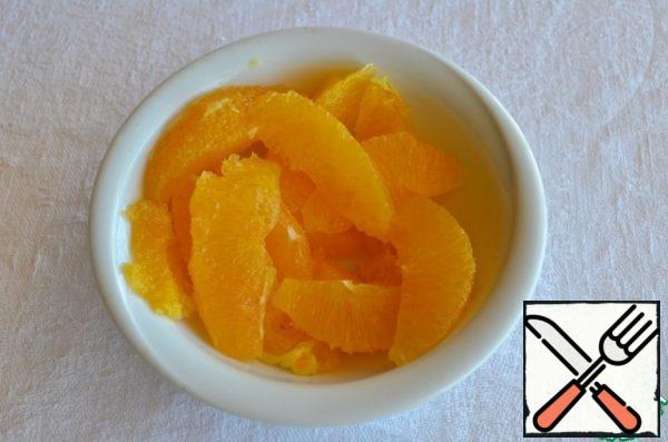 With oranges, remove peel and white membrane and separate into segments.