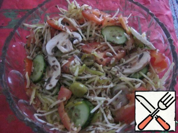 Mix with vegetables and mushrooms.
