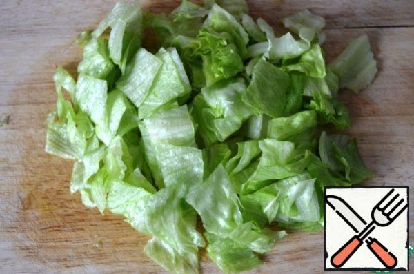 Wash salad cut or finely tear.