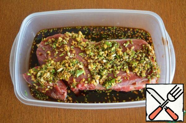 Pour the marinade over the meat and refrigerate for 5-6 hours. Turn the meat over after 3 hours of marinating.