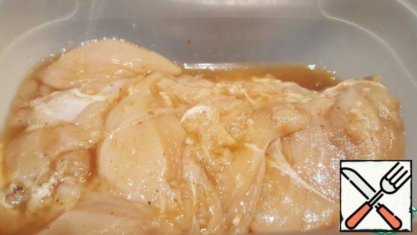 Marinate chicken Breasts. I highly recommend this marinade. Better marinate clock.
