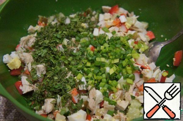 If desired, you can add chopped dill and parsley and green onions.