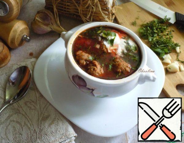 Beet-Vegetable Soup with Meatballs Recipe