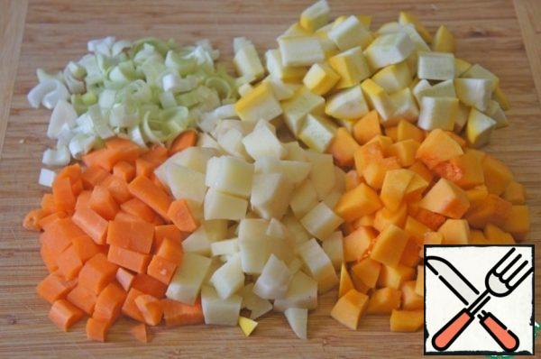 Vegetables cut into small cubes.