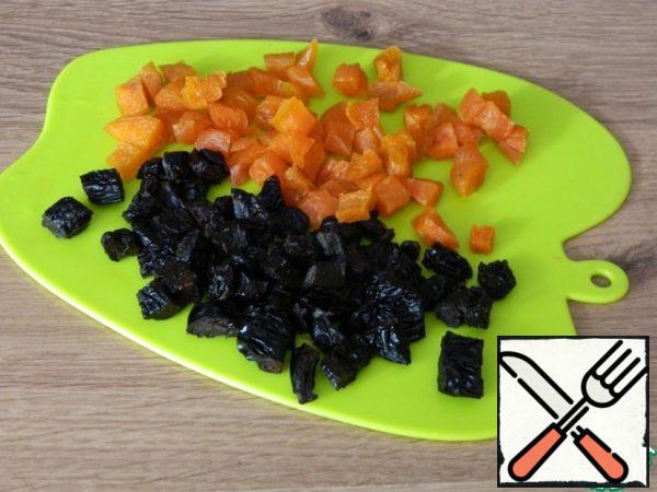 Dried apricots and prunes steamed until soft, cut into small pieces.