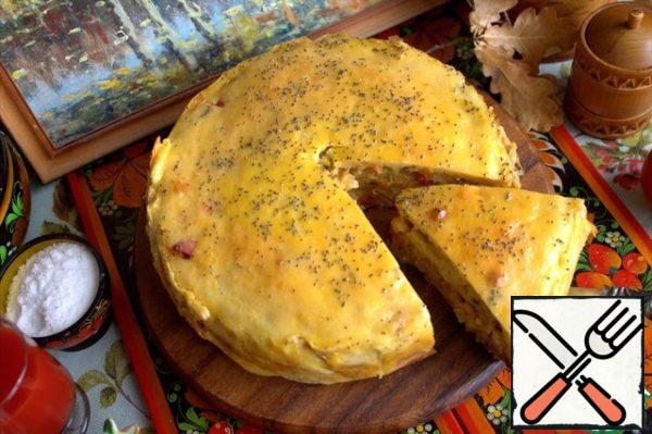 Carefully pierce the top cake and cut into portions.

