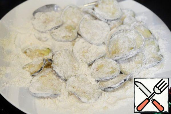 First, roll out the eggplant circles.
